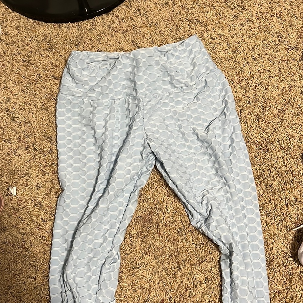 baby pink and blue butt scrunch leggings